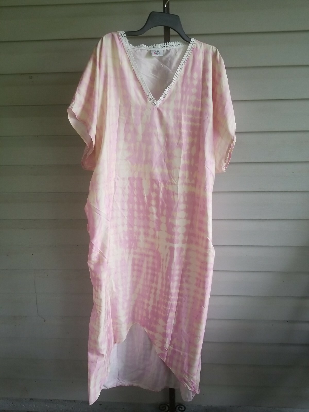 Lulla by Bindya Dress Kaftan Boho Tunic Tie Dye Pink Silky ONE SIZE RuchedNWT$95