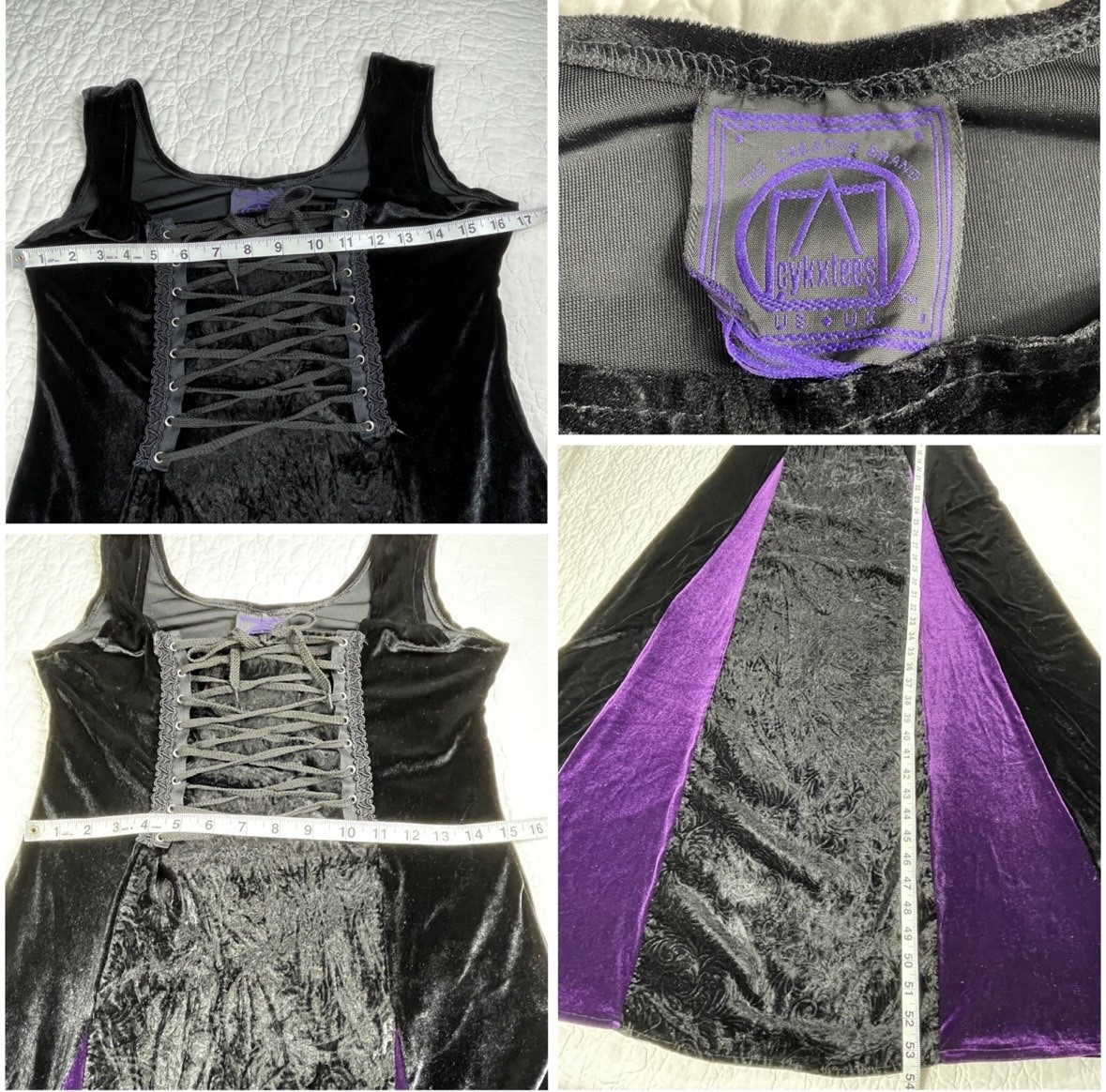Cykxtees Purple And Black Velvet Lace Up Gothic Maxi Dress XL