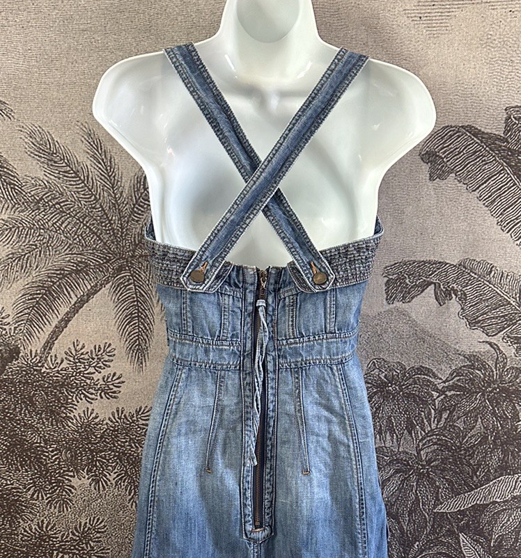 Stunning Vintage Karen Millen Denim Dress UK 10 Blue Flattering Short Bustier