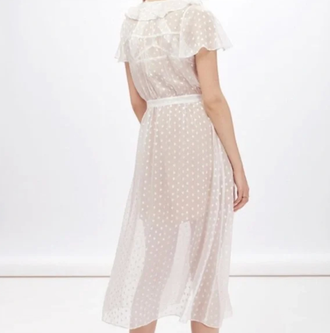 FOR LOVE AND LEMONS Firecracker Button Ruffle Midi Dress Cream Sheer Star S New
