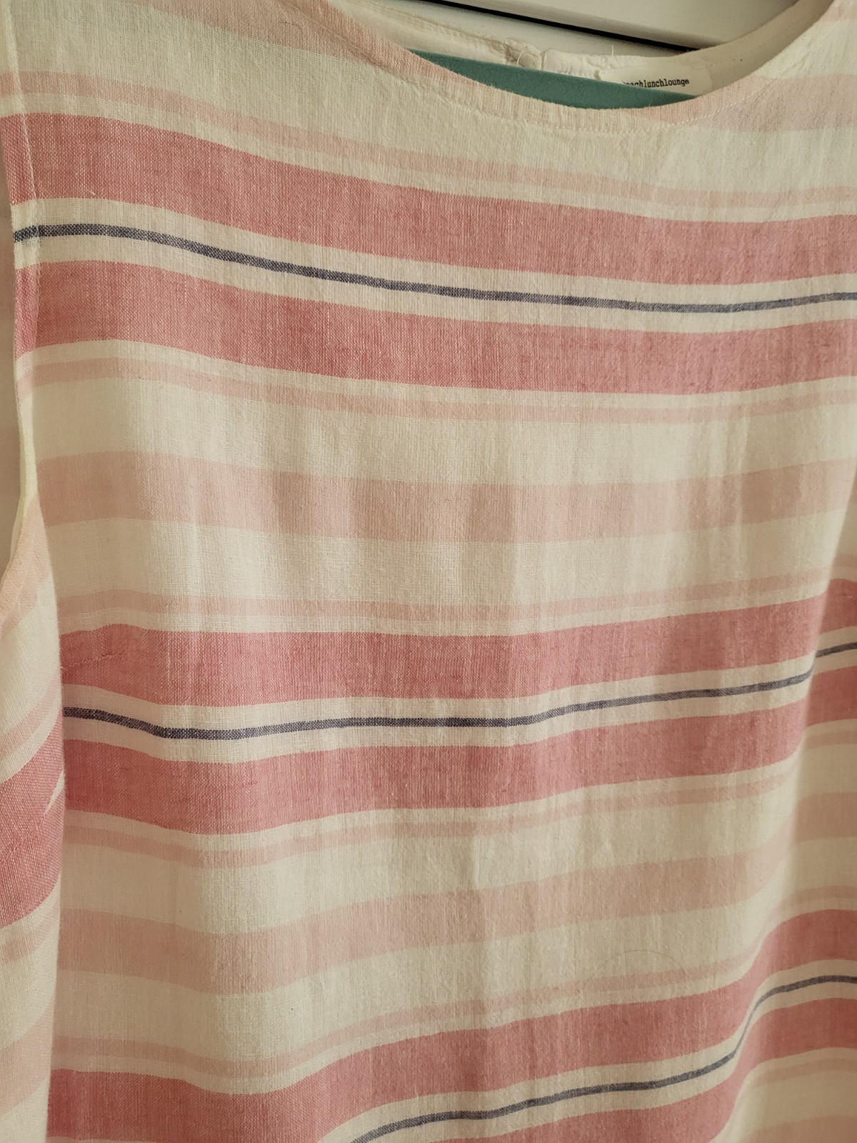 Beach Lunch Lounge Dress Womens Large Pink White Stripe Linen Blend Summer