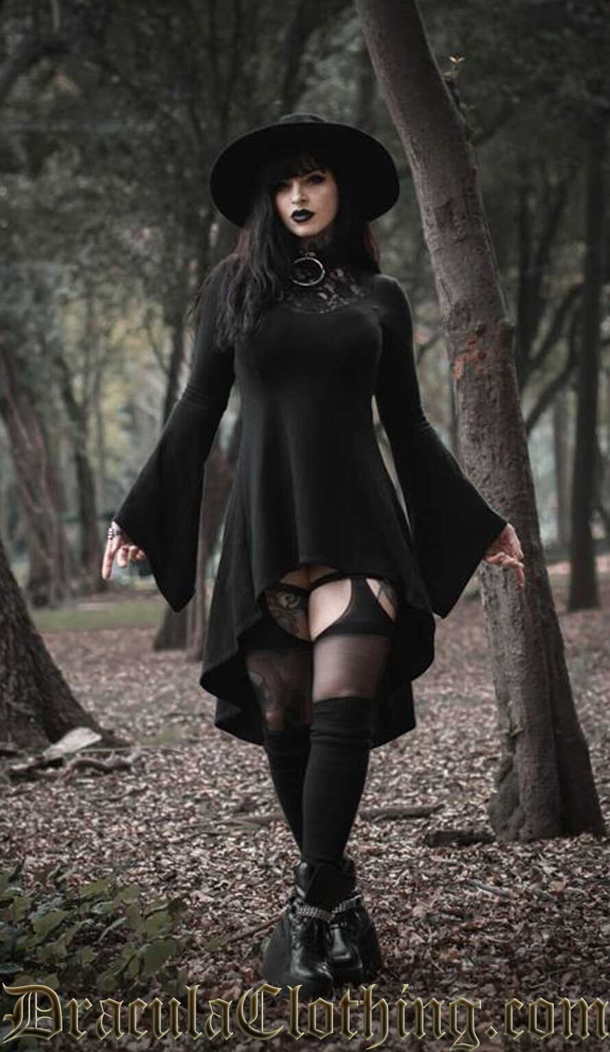 Dracula Clothing Ankh Cross Lace Bell Sleeve Goth Punk High Low Dress 29-14-ABC