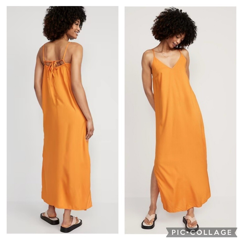 Old Navy Orange Lightweight Tie Back Side Slit Maxi Dress in Extra Large