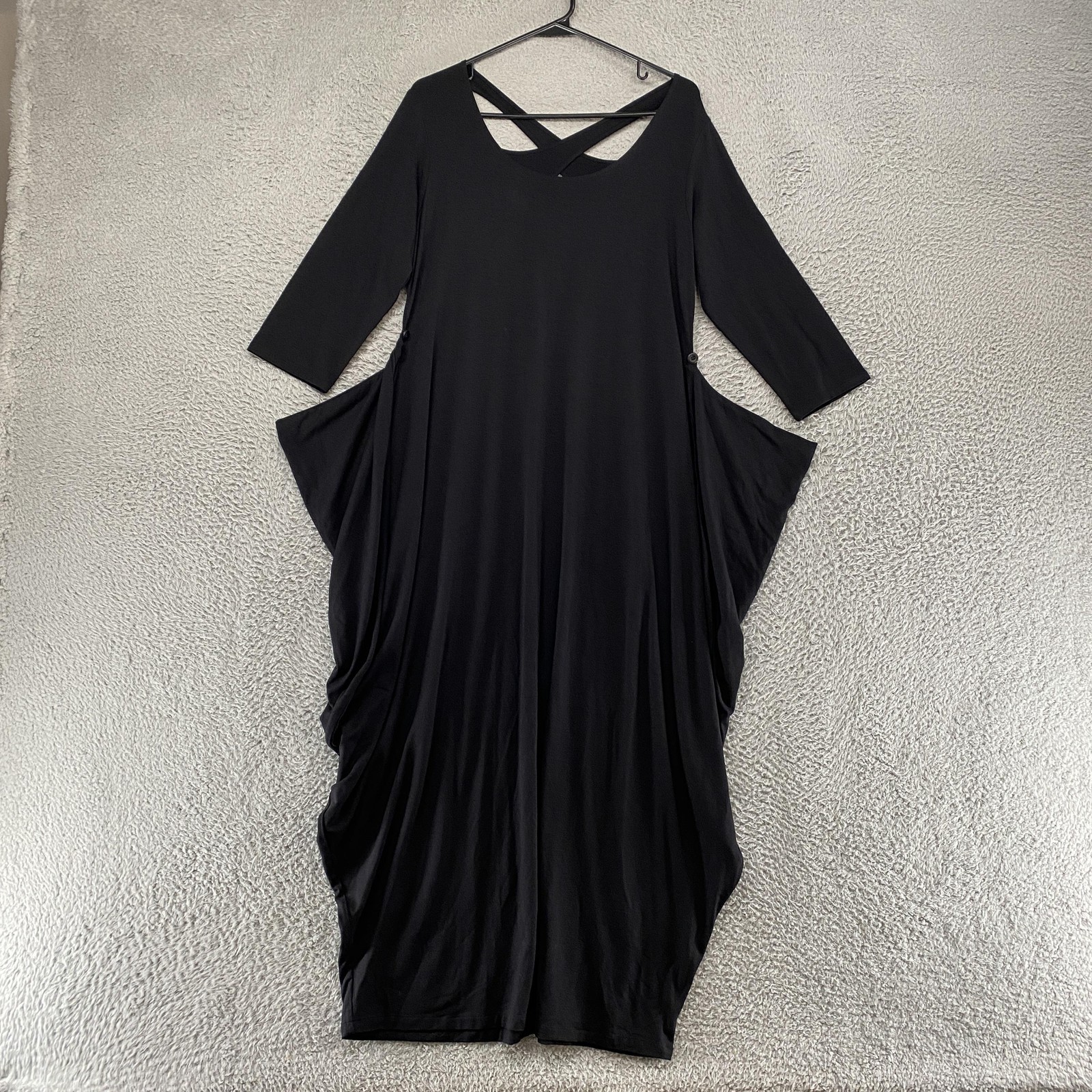 Avivit Yizhar Dress Womens 2/M Black Jersey Trapeze Maxi Lagenlook Flowy Israel