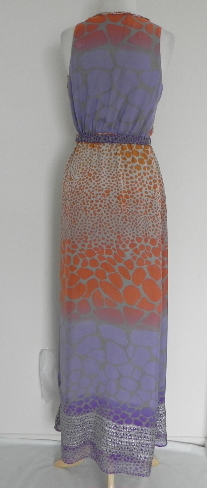 Presley Skye Maxi Dress Sleeveless Multi-Color 100% Silk Belted Size XS
