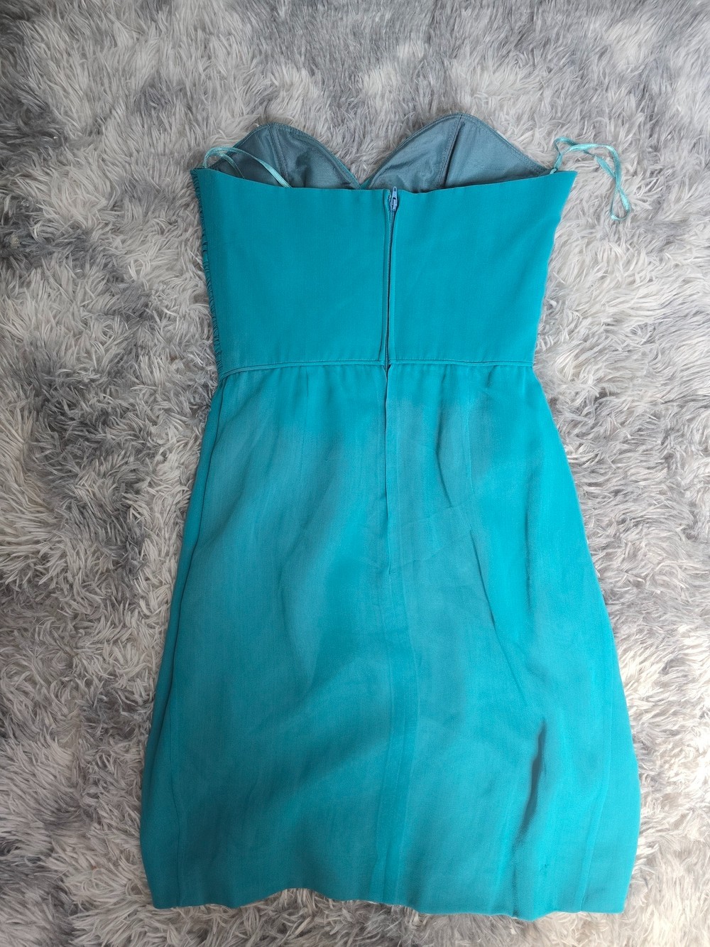 Teal Strapless Formal Sweetheart Neckline Mini Dress from the Y2Ks 100% Silk