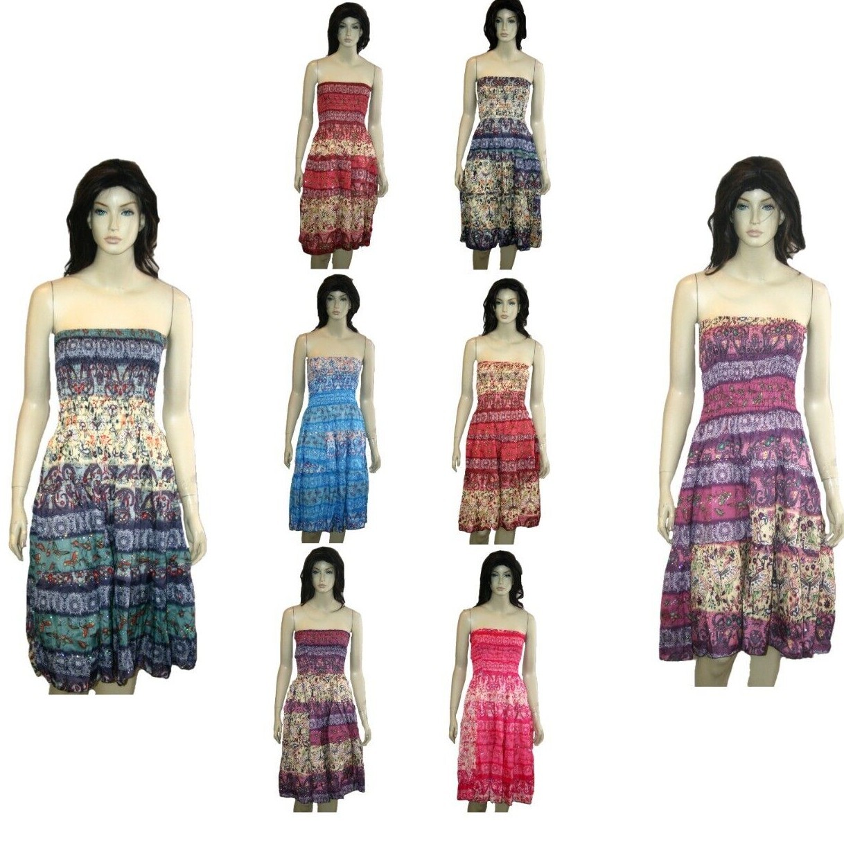 Womens Sleeveless Smocked Dress Multi Print