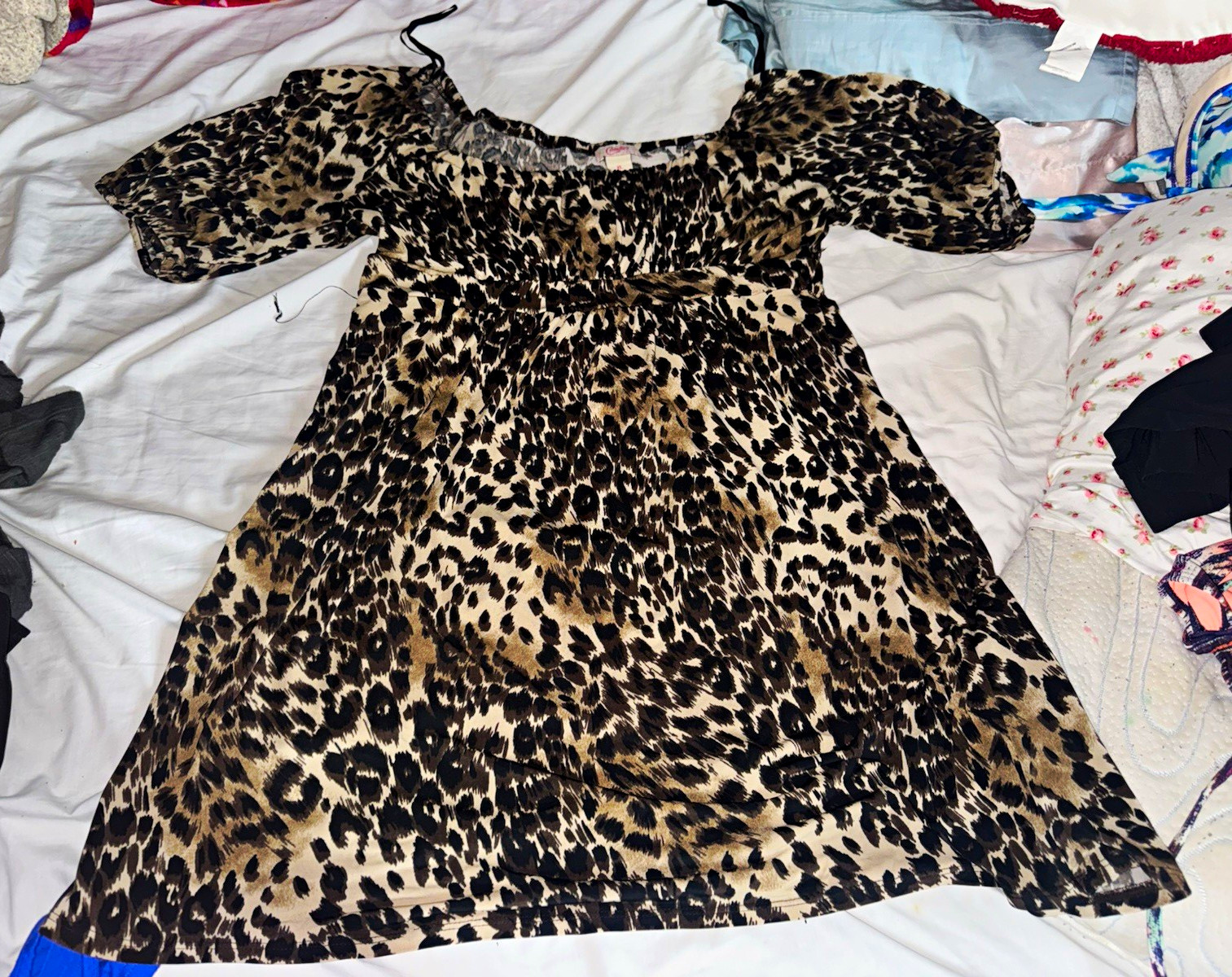 Candie’s XL Brown/Black Leopard Print Chiffon V-Neck Fit & Flare Short Dress