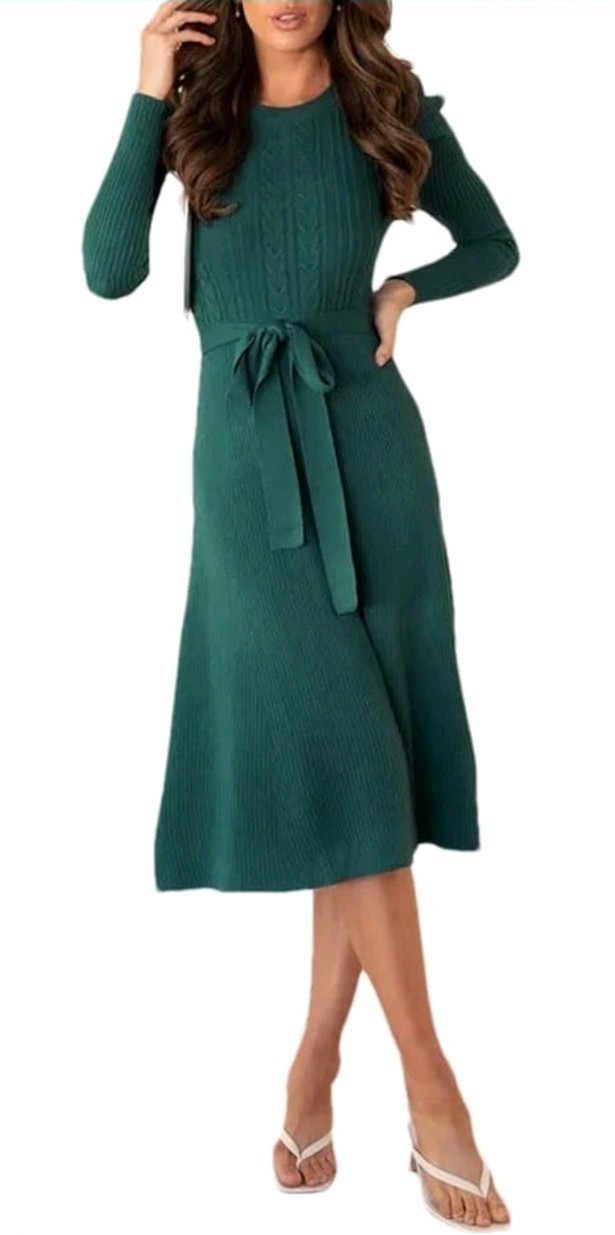 Women’s Casual Puff Sleeve Hi-Waist Sweater Dresses/Size L/ABEHIK®/Free Shipping