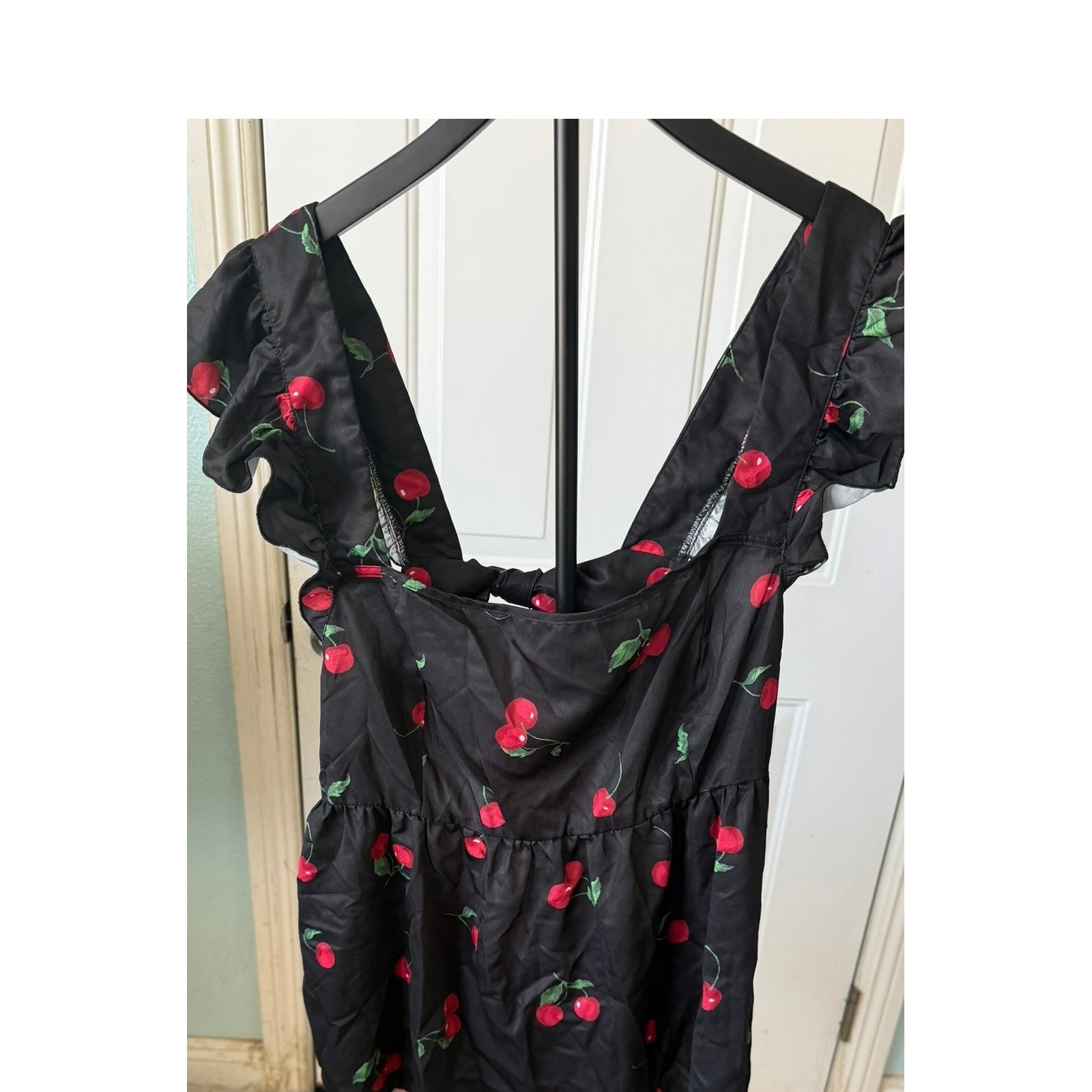 SHEIN Curve Black Cherry Print Ruffle Sleeve Tie Back Mini Dress Plus Size 4XL
