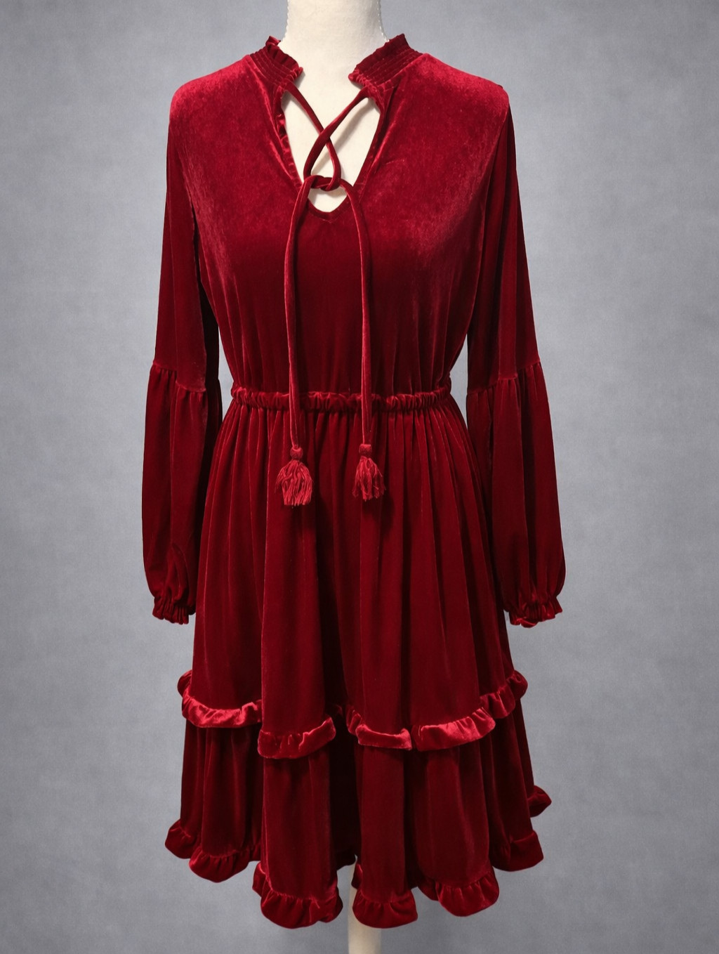 Simply Southern Red Wine Tier Dress Velvet Renaissance Whimsigoth Goth Fairy