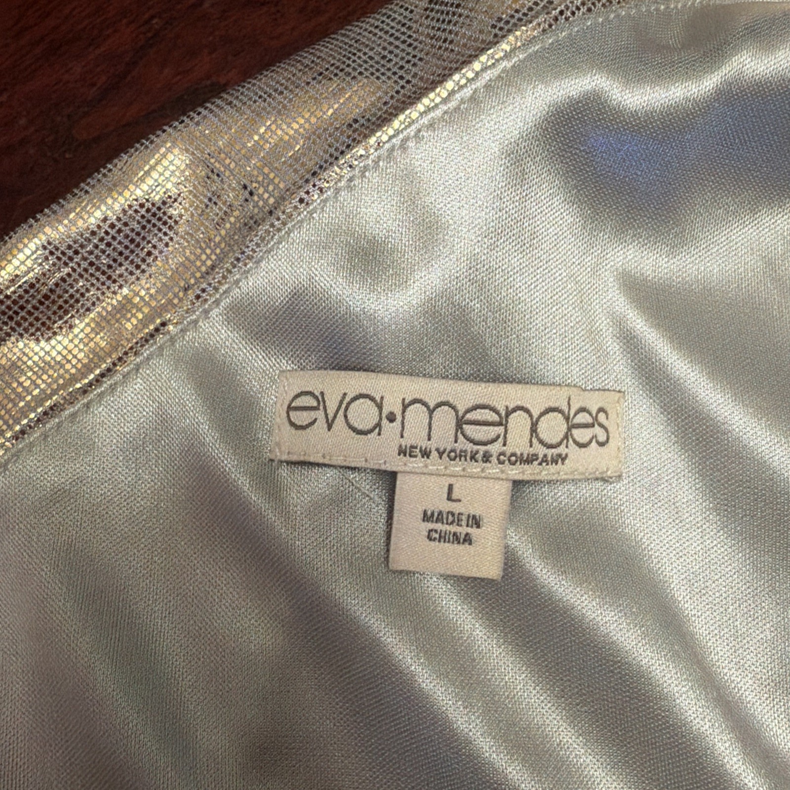 NWT Eva Mendes Gold Metallic One Shoulder Ruched Dress L Elegant Cocktail Party
