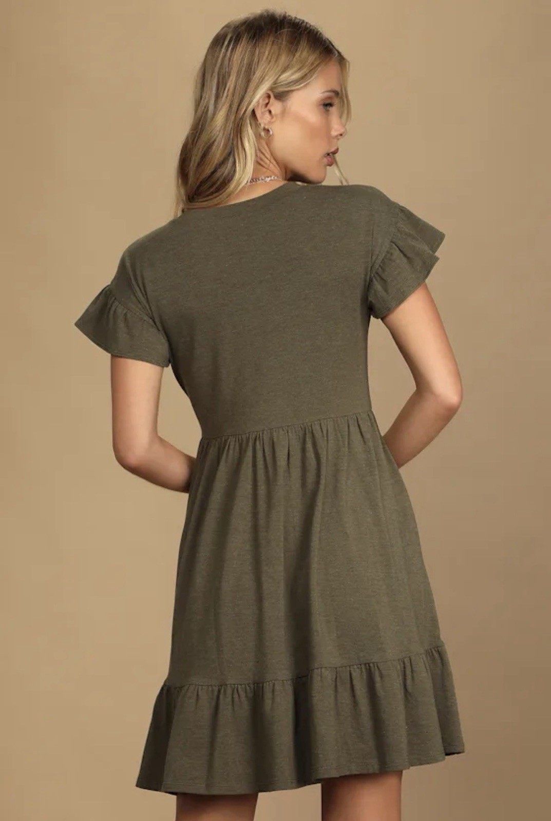 Lulus Sweetest Style Olive Green Tiered Babydoll Dress SMALL