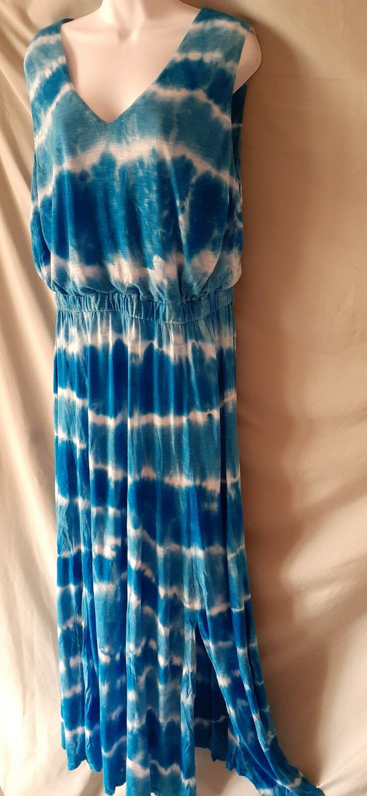 INC Dress Blue White Maxi Sleeveless Tie Dye Plus 0X 48″ BUST