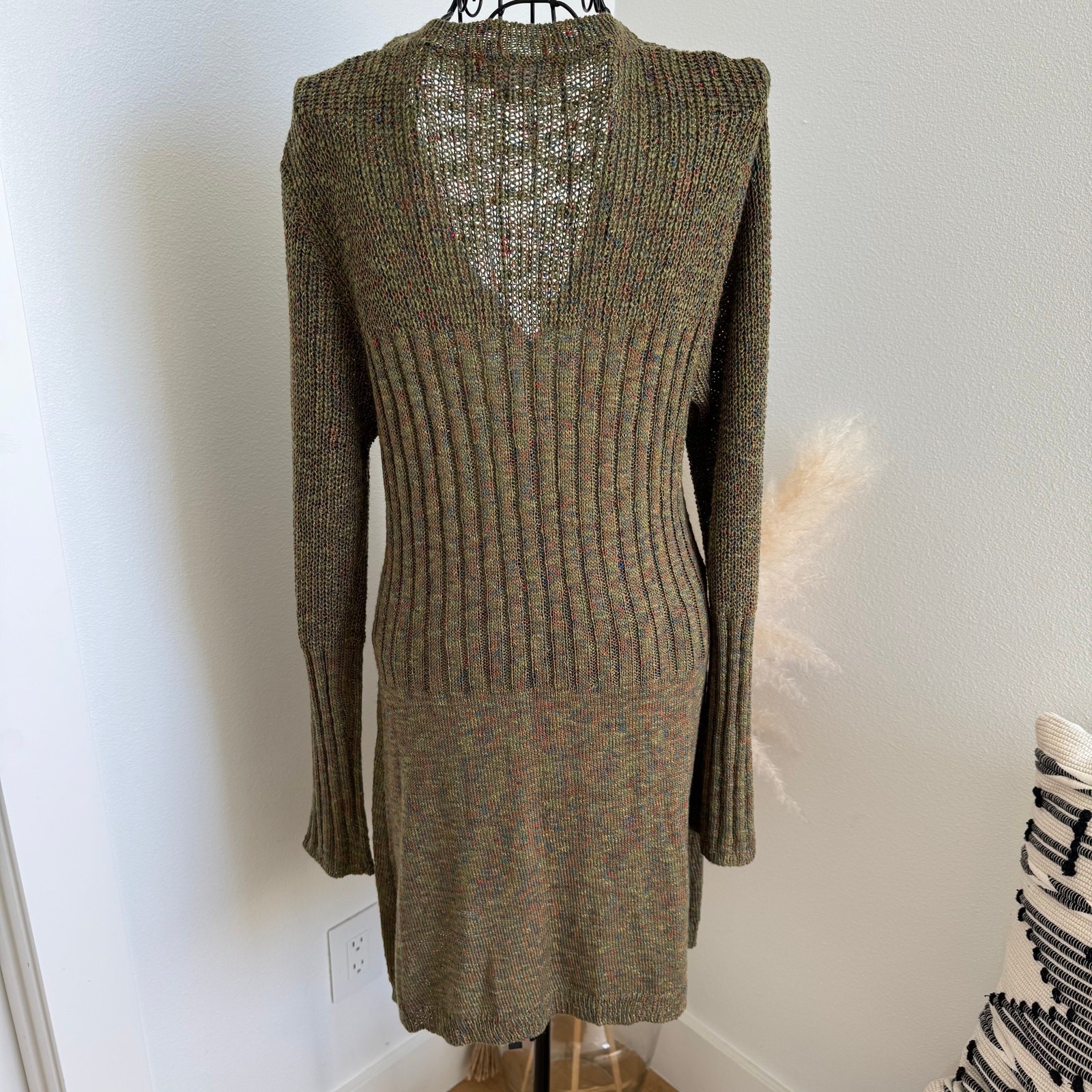 Revolve All The Ways Olivia Button Cardigan Knit Sweater Dress Olive Multi -Med
