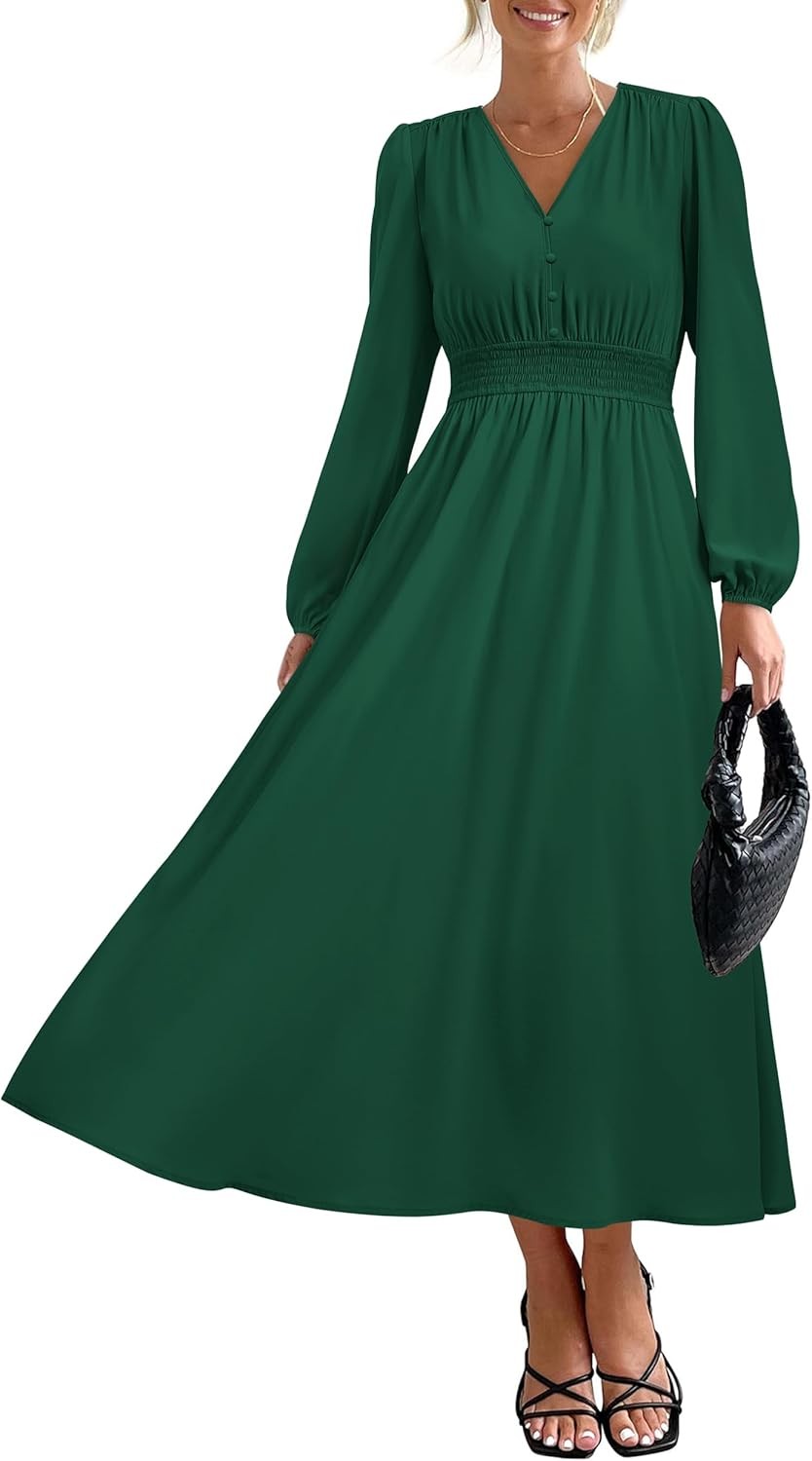 Long Sleeve Maxi Dress 2025 Fall Trendy Elegant V Neck Flowy Wedding Guest