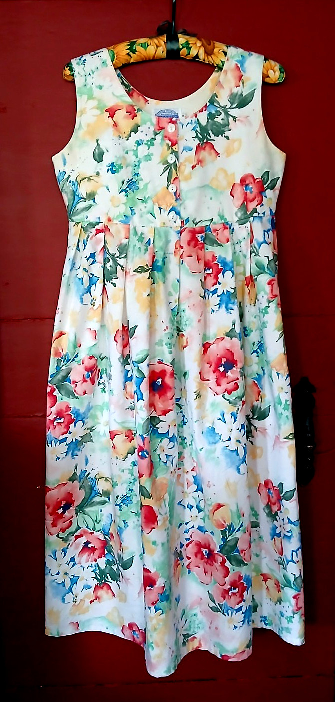 Vtg 1990s Michaela New England Nobleboro ME sleeveless summer floral dress, Sz P