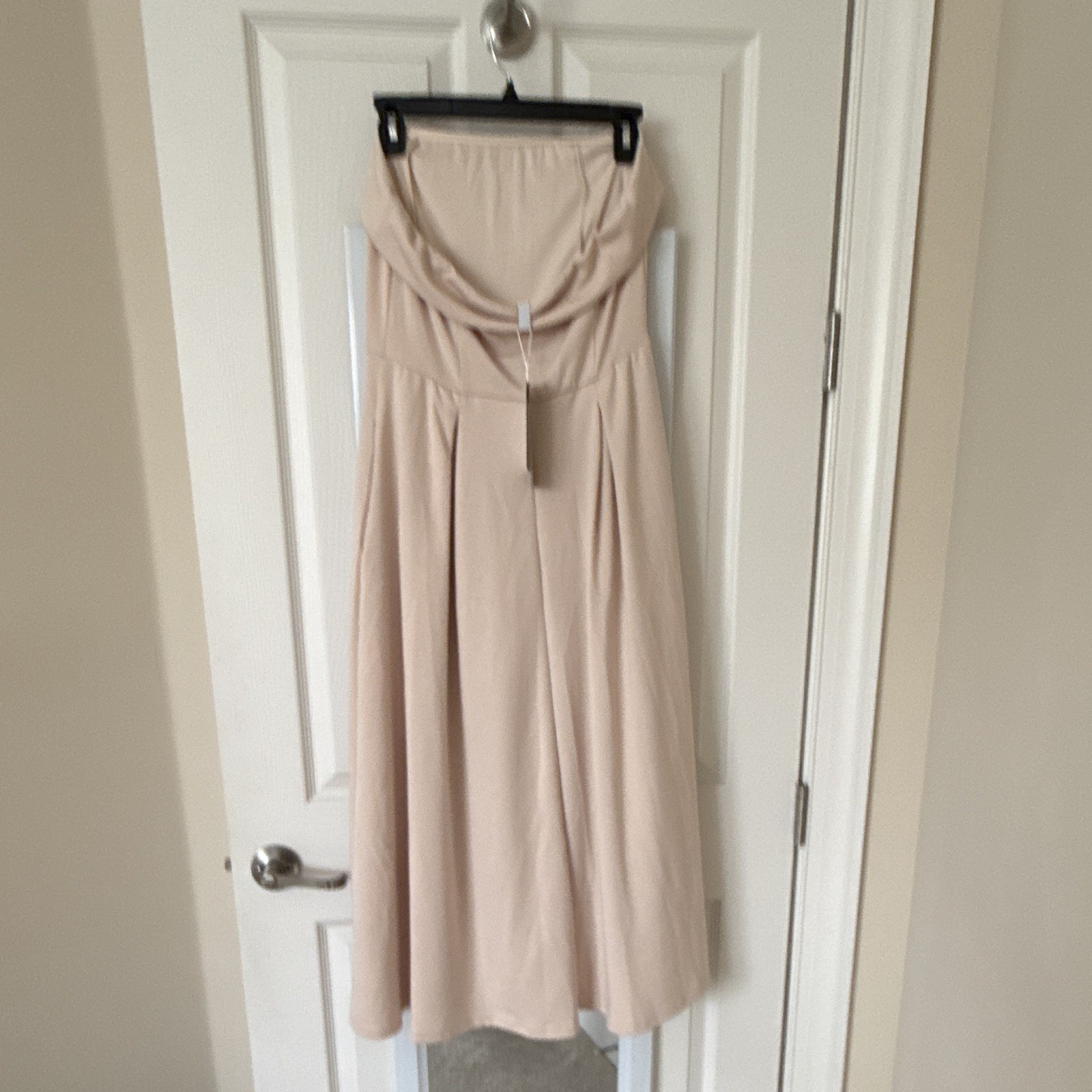 PRETTYGARDEN Beige Strapless A-Line Midi Dress w/ Pockets Size M