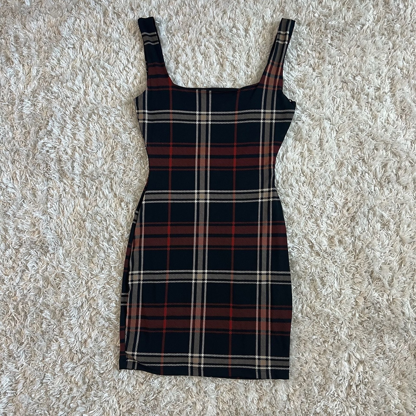 epiphany Square Neck Plaid Bodycon Mini Dress