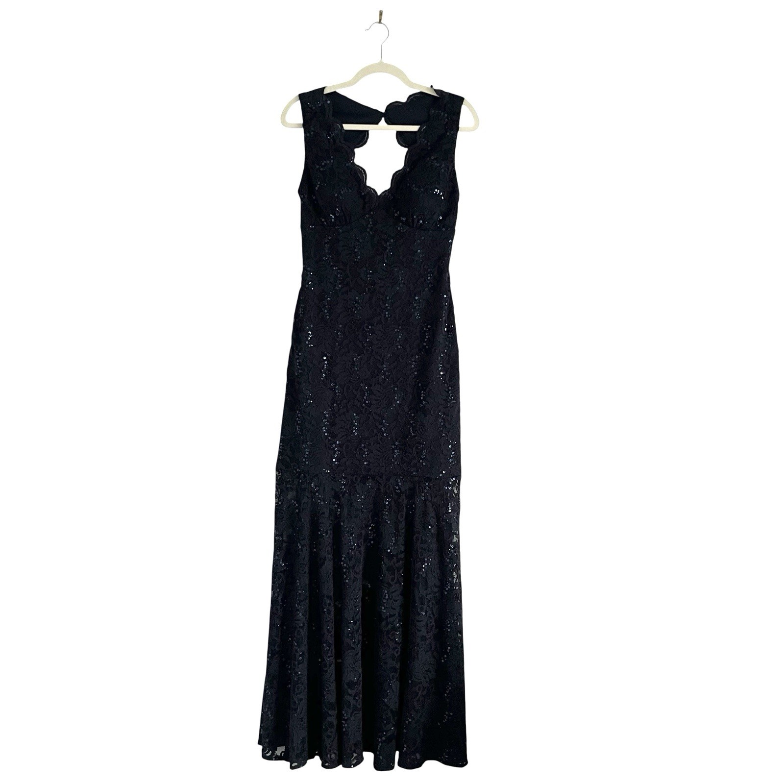 Navy Blue Sequin Lace Open Back Prom Dress 12 Mermaid Formal Gala Evening Gown