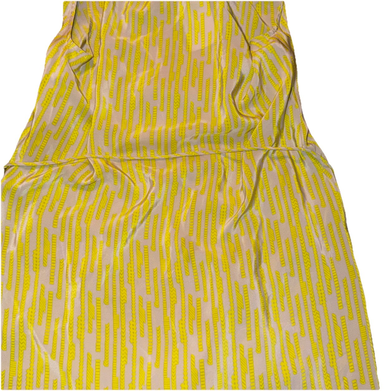 Britt Ryan Yellow Gray Sleeveless V-Neck Silk Dress Size M NWT Tie Waist