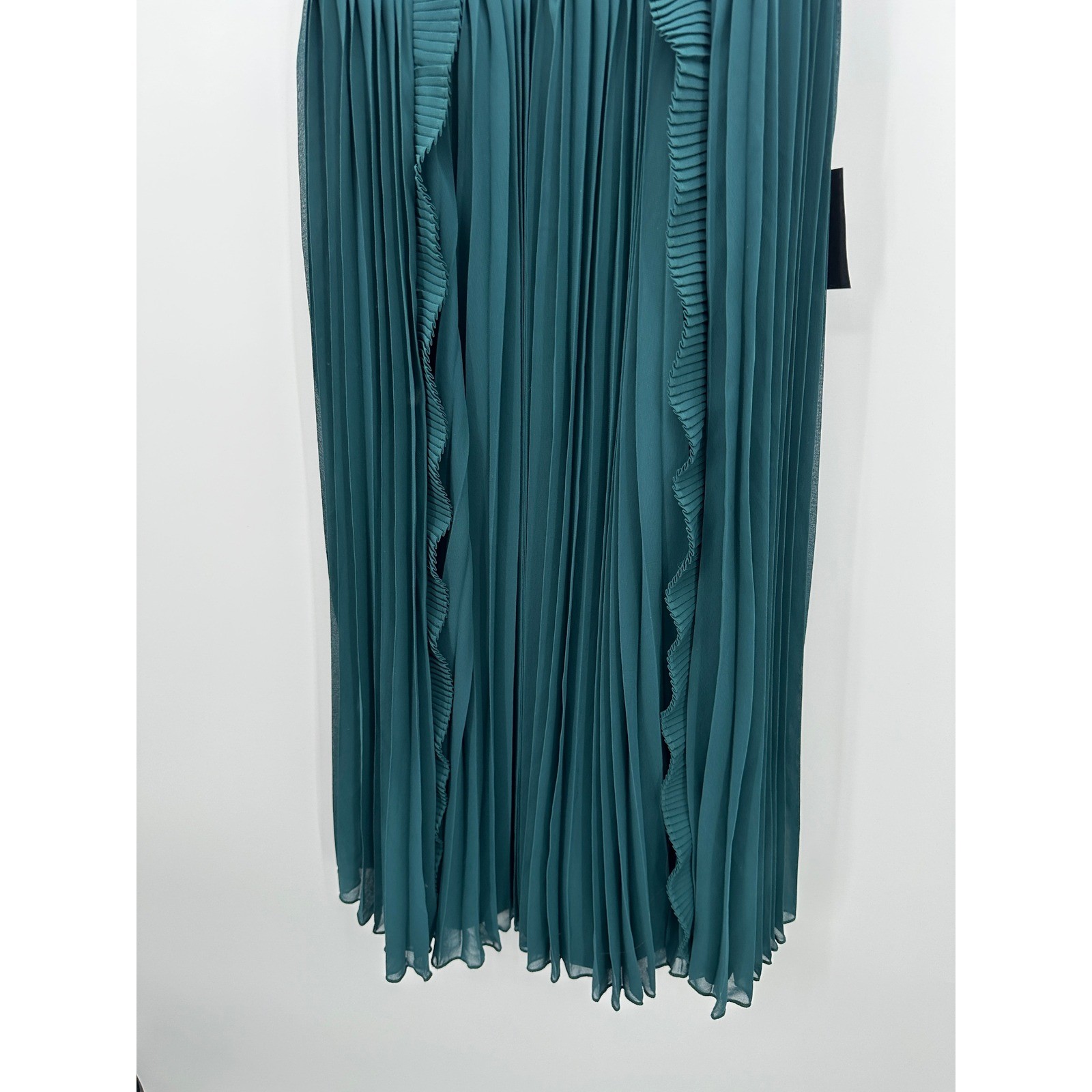 Lulus Forest Green Pleated Ruffle Midi Dress D1778 Tie Strap Womens Medium