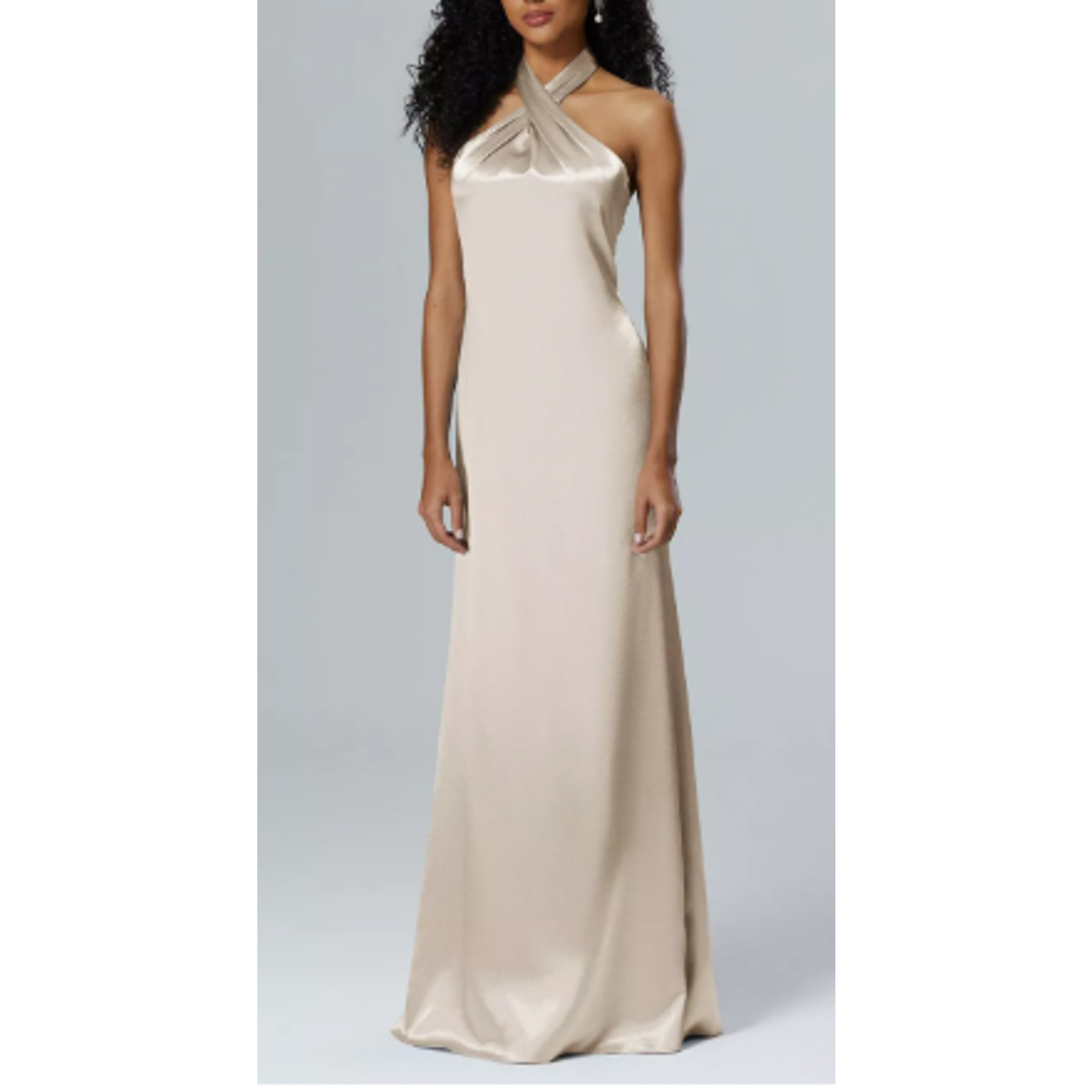 AW BRIDAL 4 S champagne Serena satin formal bridesmaid maxi dress NEW 0B2