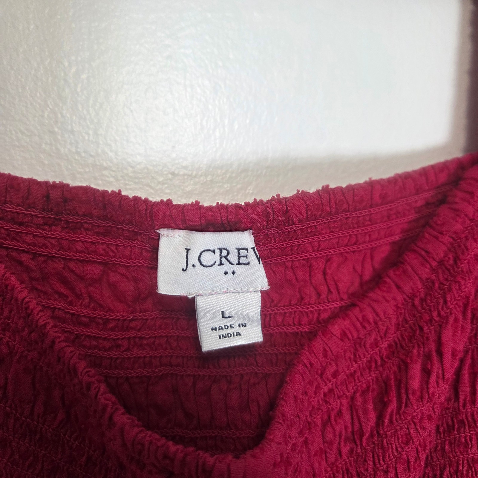 J. Crew Smocked Clip Dot Long Puff Sleeve Mini Dress Red Raspberry Size L