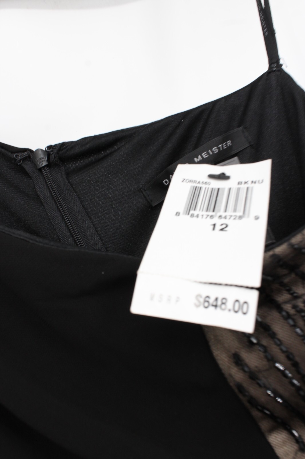 DAVID MEISTER Black 1-Shoulder Long Beaded & nude Side Formal Dress Size 12 $648