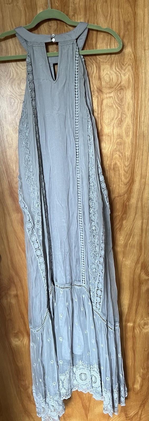 Icy-gray Embroidered Boho Sundance Dress, Women’s Size 10, Sewn-in Lining