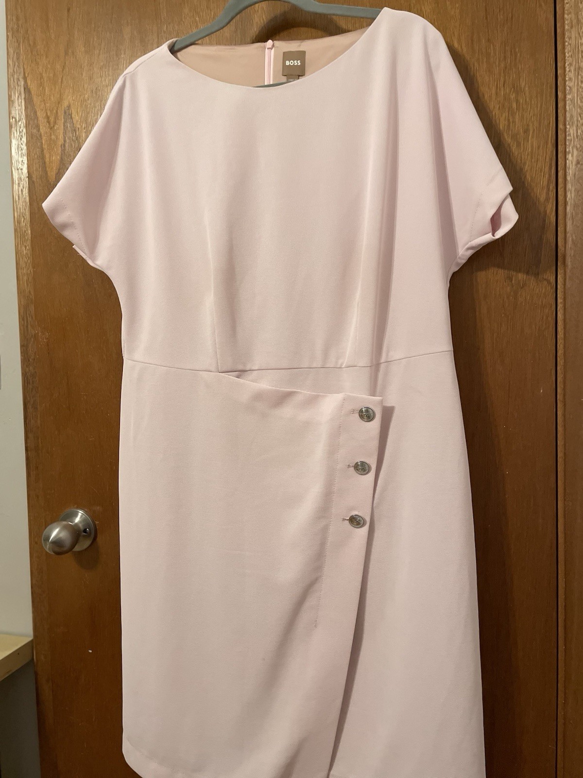 Hugo Pale Pink Size 12 Wrap And Button Short Sleeve Dress Lined Nice