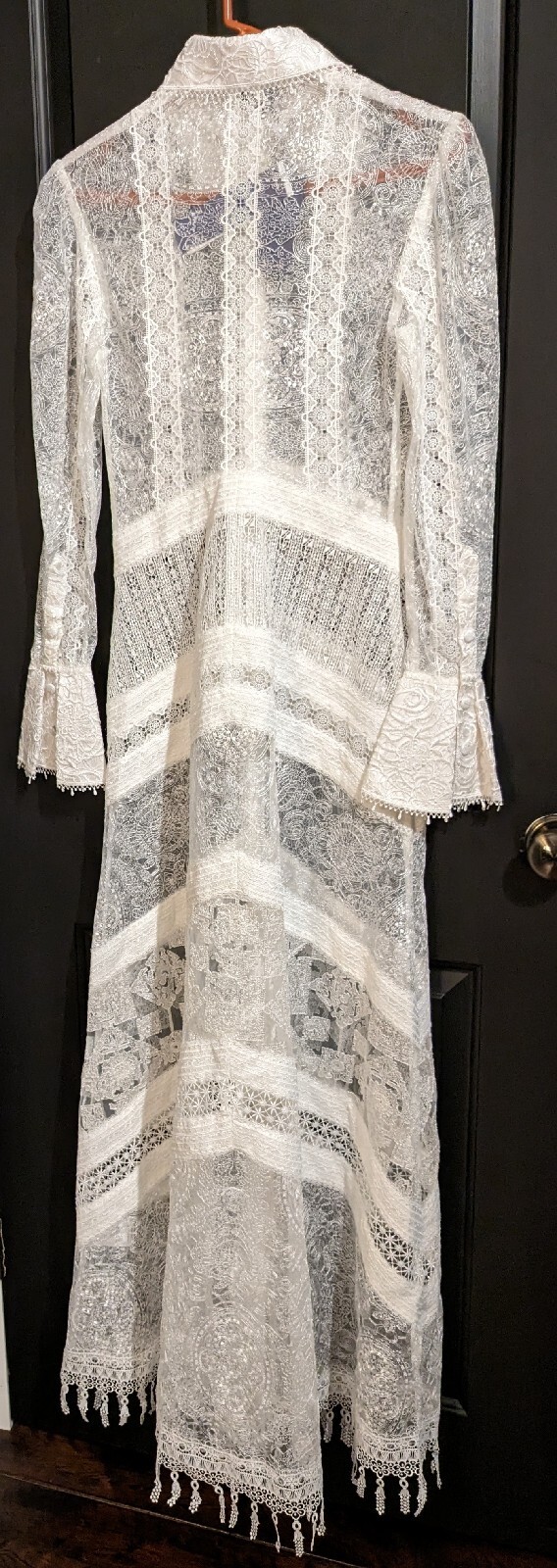 Leo & Lin Juno Poly & Silk Button Down Lace Dress White Long Sleeve Size 6 – NWT