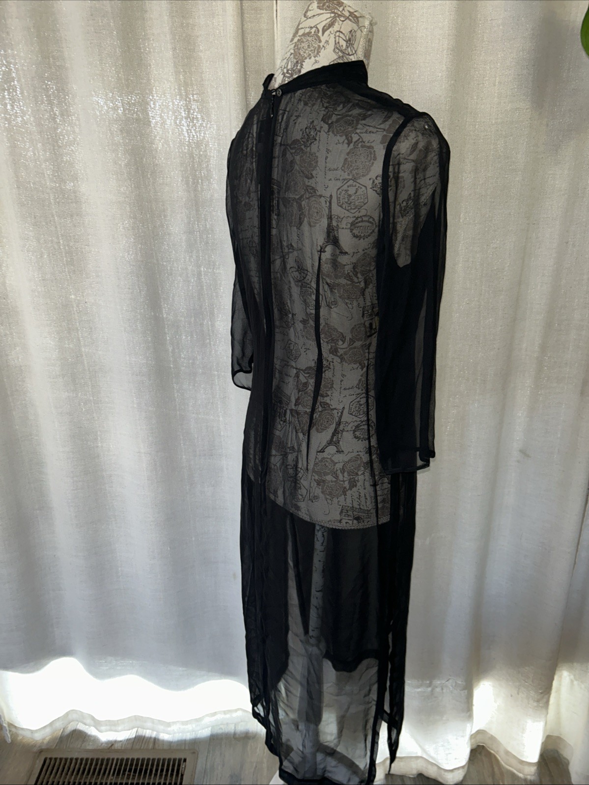 Morgane Le Fay Womens Sheer Shift Dress Black Wool High-Neck Size M