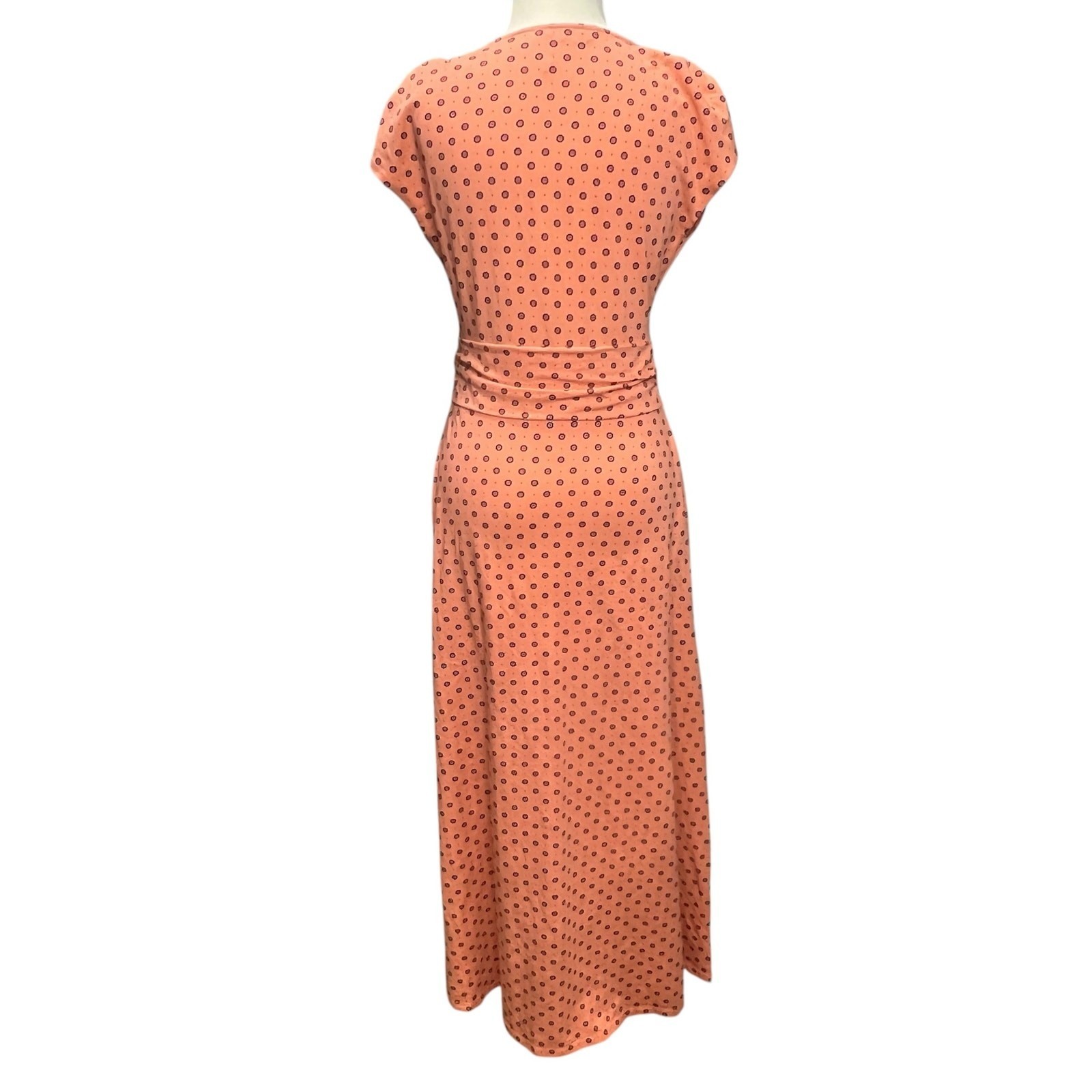 Lands End Maxi Dress Womens S Orange Cotton Modal Jersey Twist Wrap Ditsy Floral