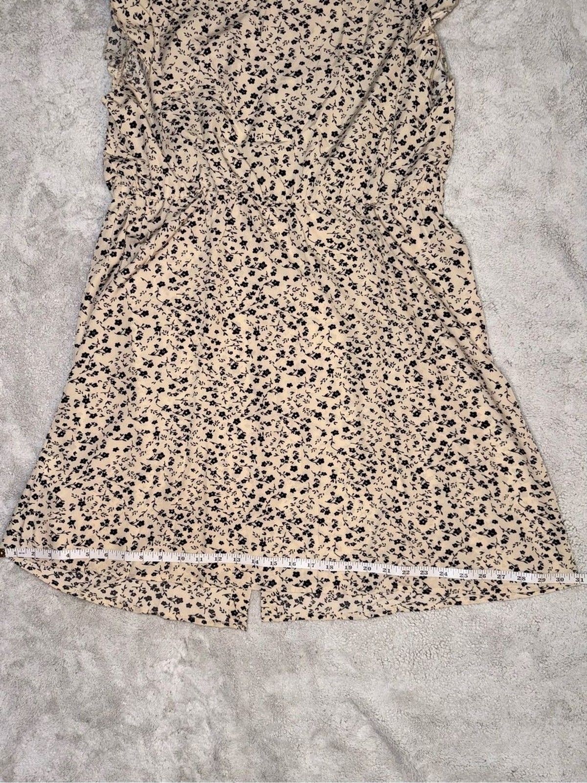Floral Ruffle Sleeve Button Front Mini Dress Cottagecore Boho Cream Black