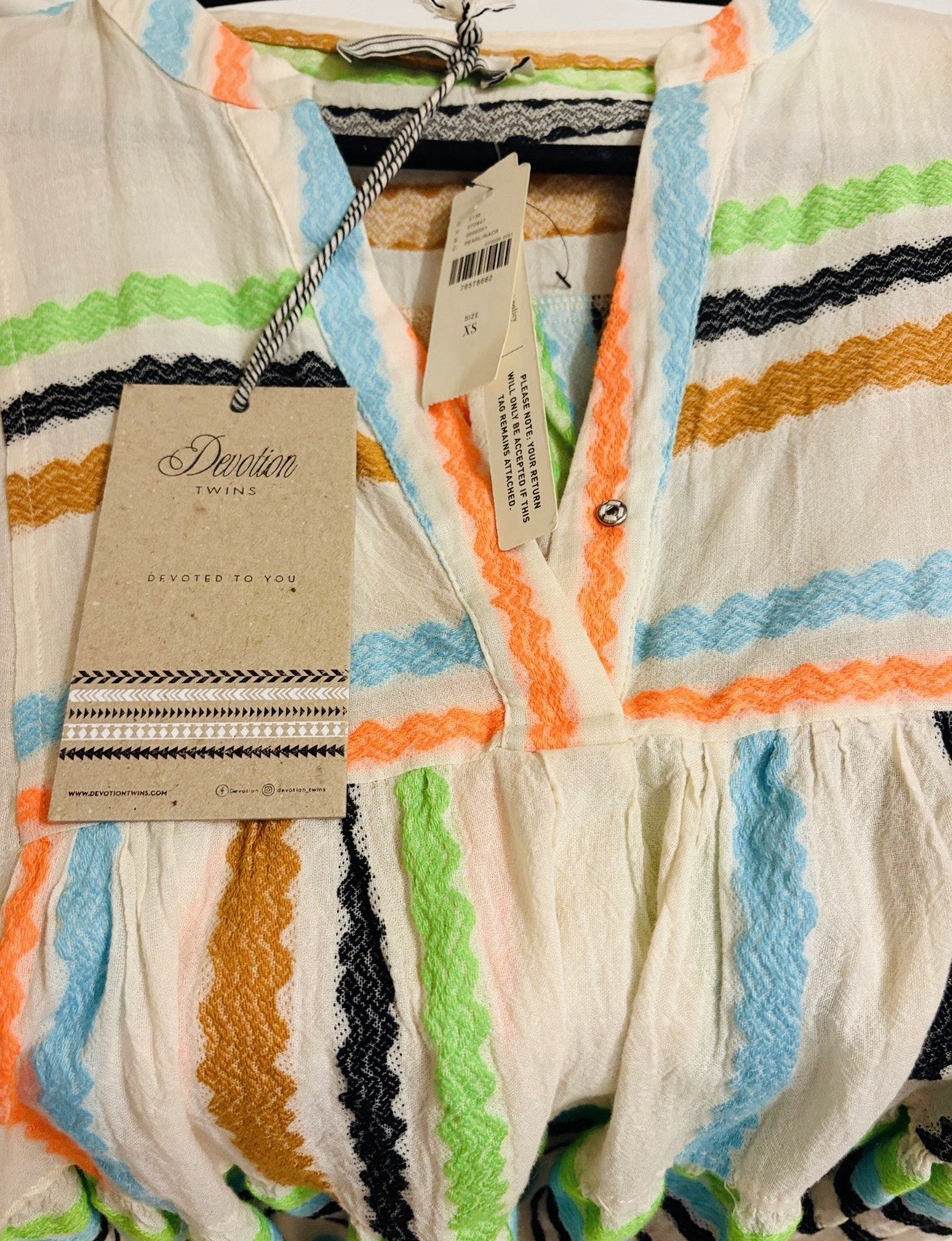 NWT Devotion Twins Ella Embroidered Boho Tiered Mini Dress White Resort Vacation