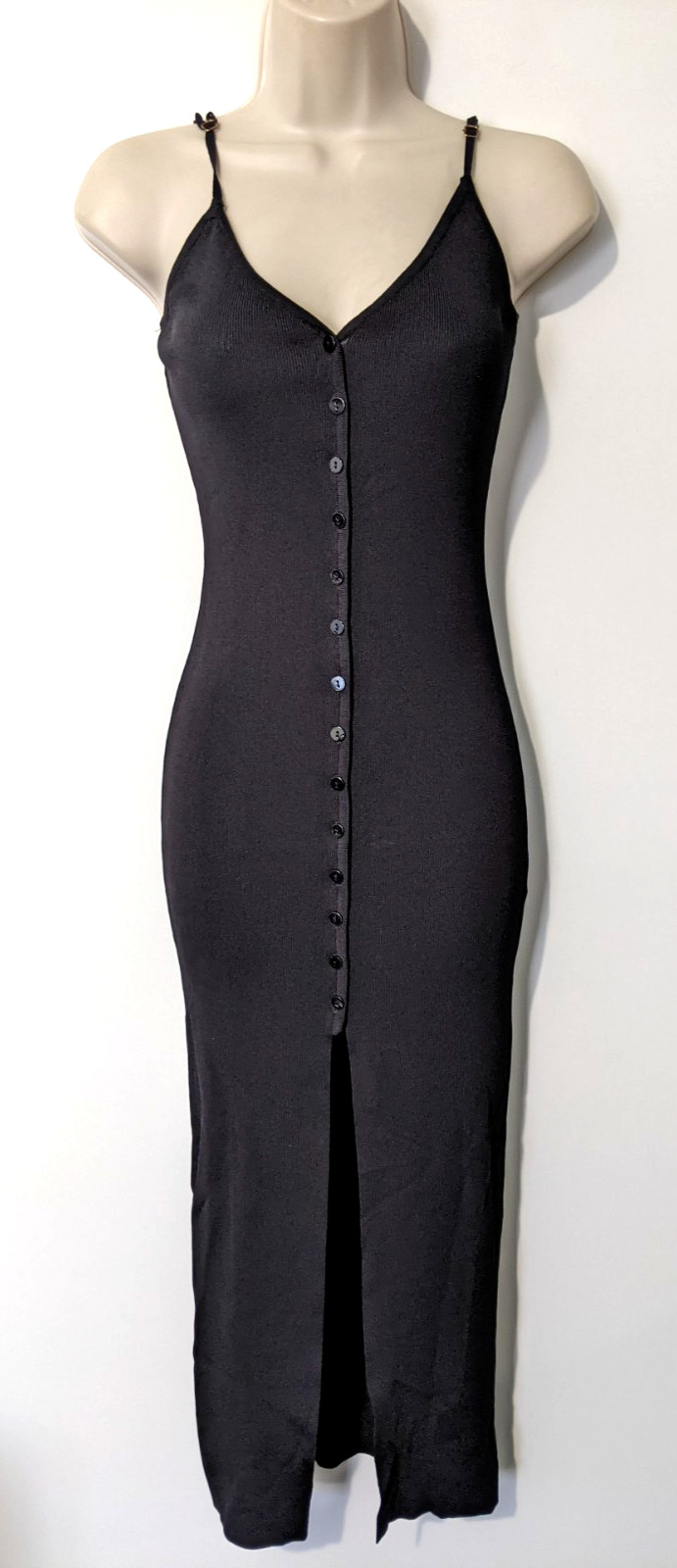 Hera Collection Women’s Button Front Strap Midi Dress Sz M Black Rayon Blend EUC