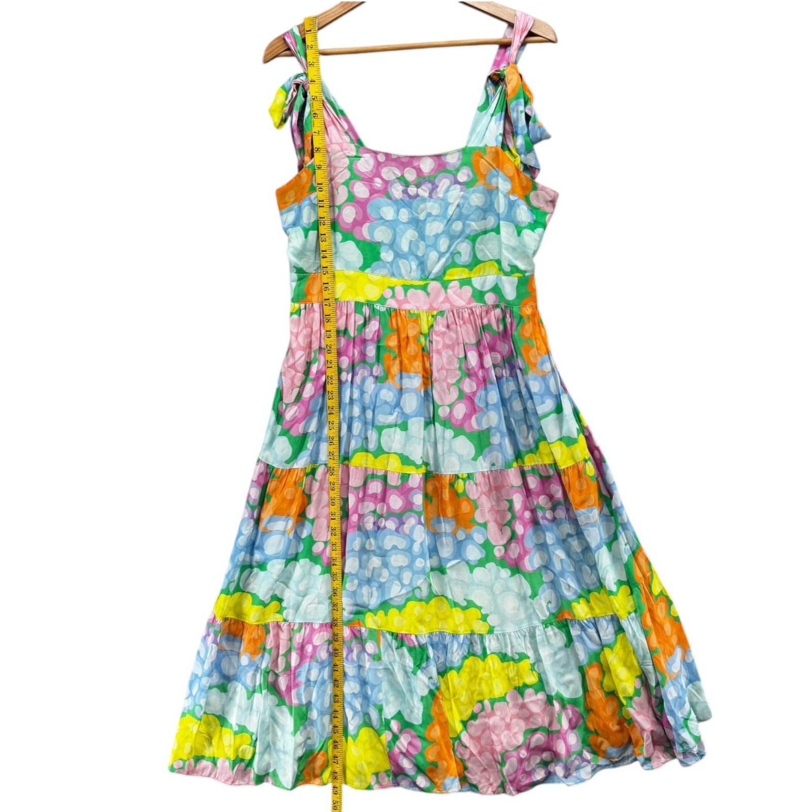 Emily McCarthy Empire Midi Dress Multicolor Floral Sleeveless Tiered Pocket Sz L
