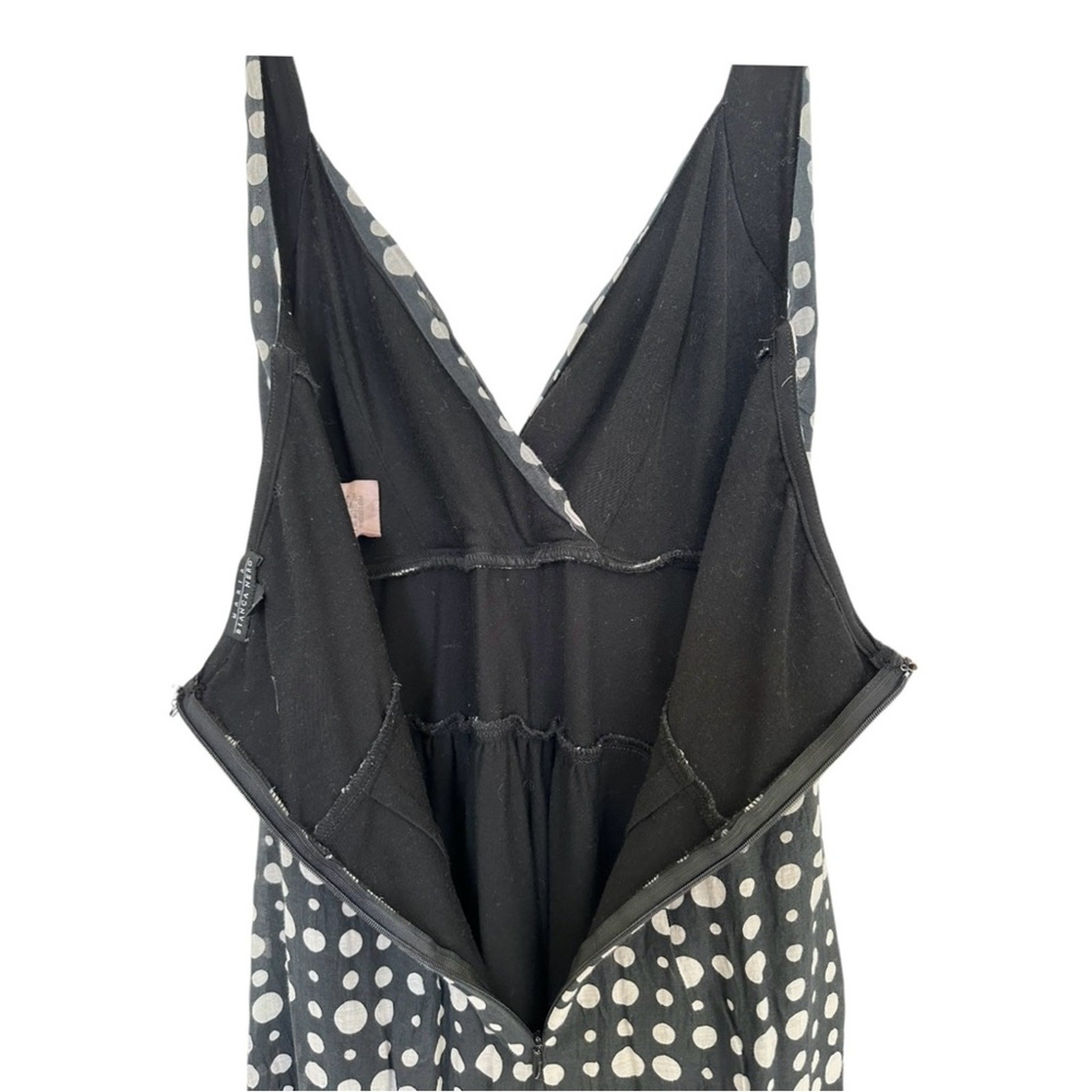 Maria Bianca Nero Silk Polka Dot Halter Dress Black White Lined Back Zip Size S