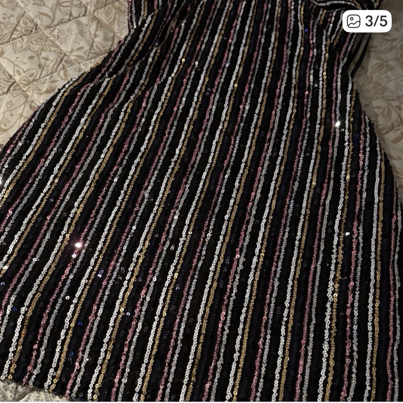 City Vibe Sequin Striped Bodycon Mini Dress Black Gold Pink Size 11