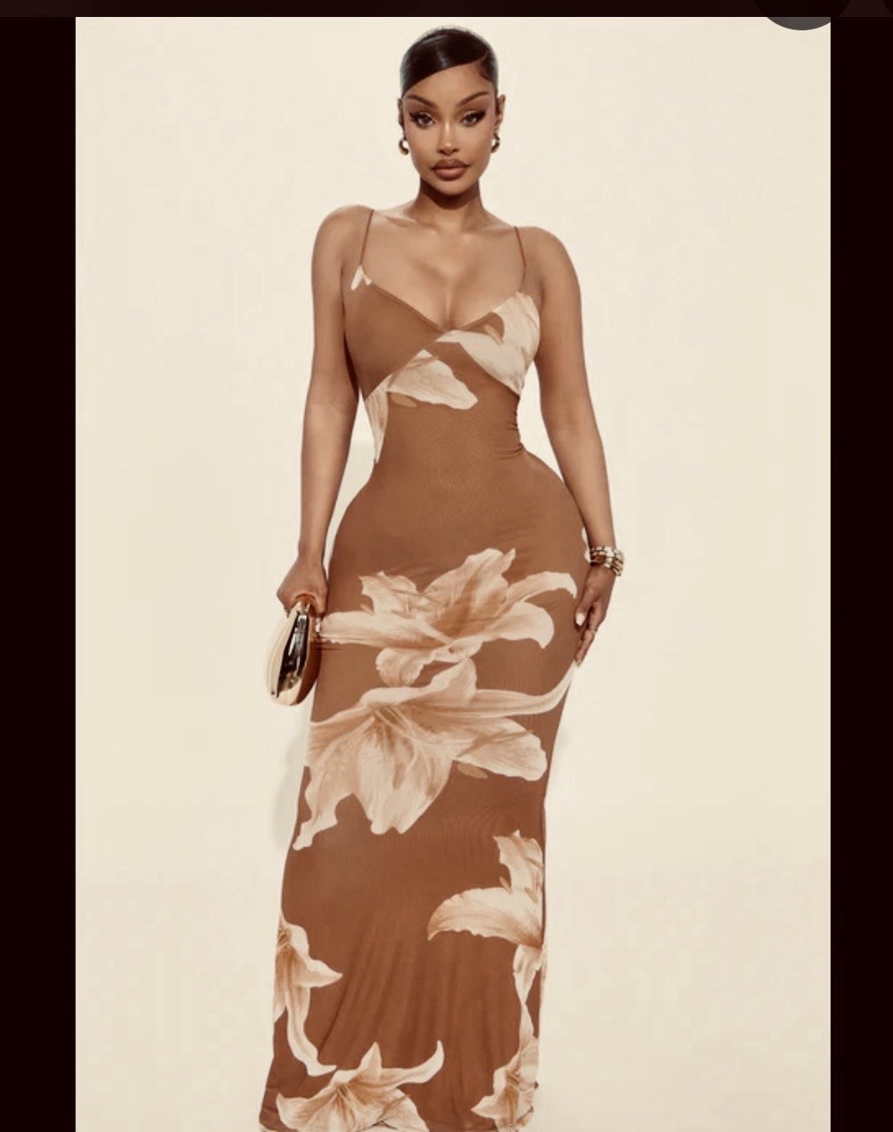 FASHION NOVA Kelly Floral Maxi Dress – Brown/combo- SMALL