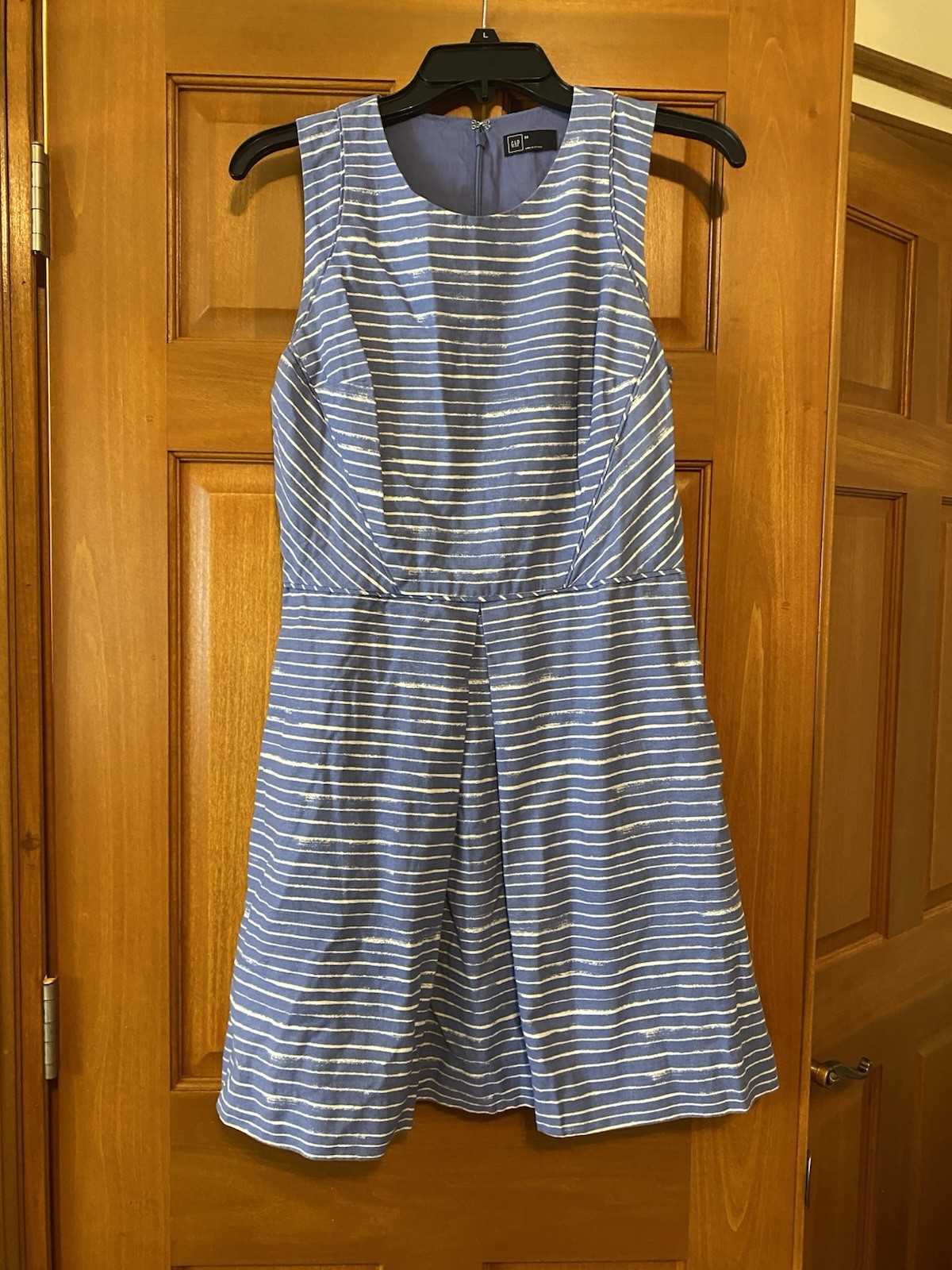 Gap Women’s Blue Linen Blend Midi Dress Size 8 Fit Flare Summer Coastal