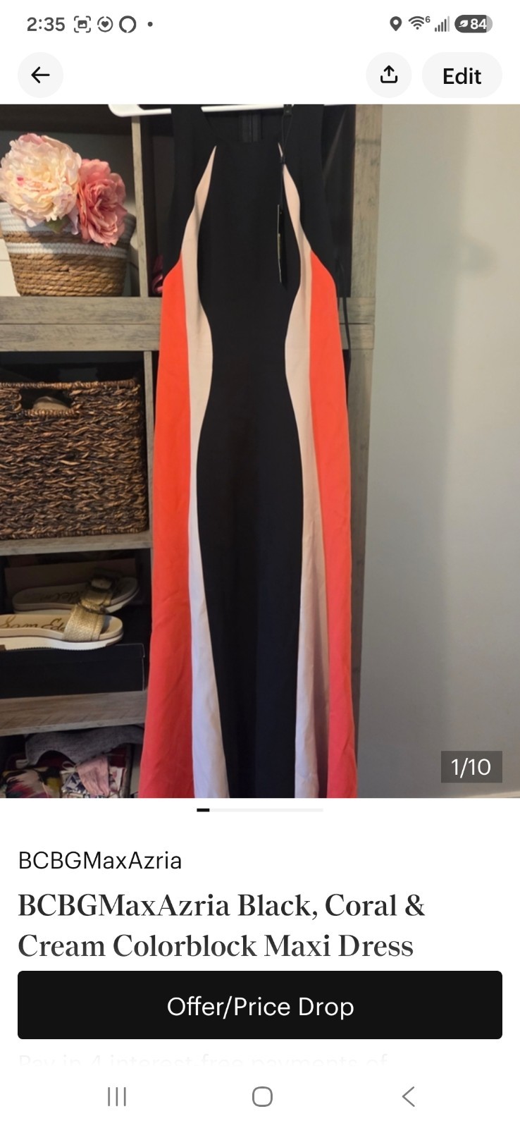 bcbg maxazria dress 8 Black Cream & Coral Colorblock Maxi Dress