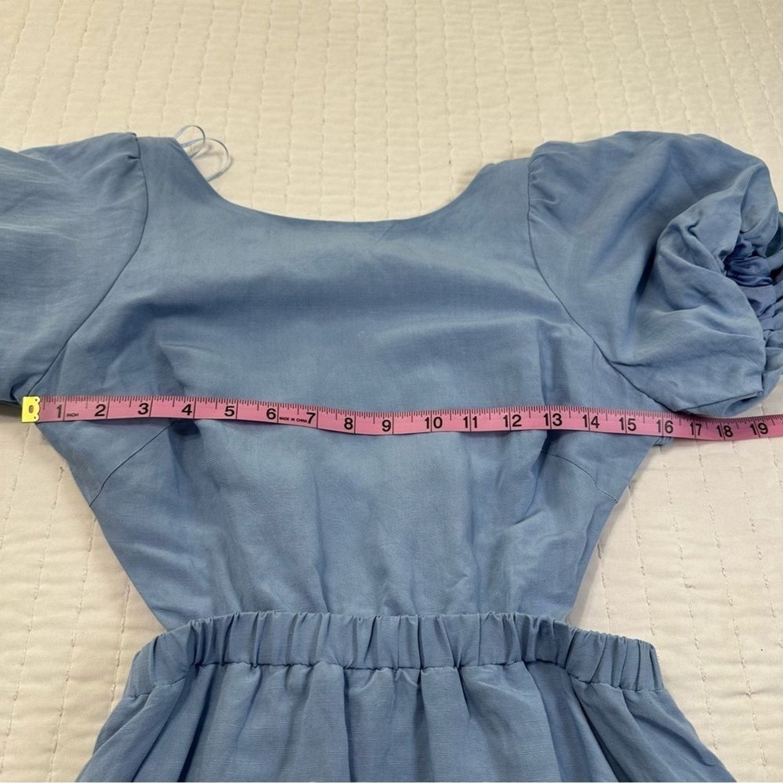 ASTR The Label Jelena Light Blue Backless Dress with Puff Sleeves Maxi Dress M