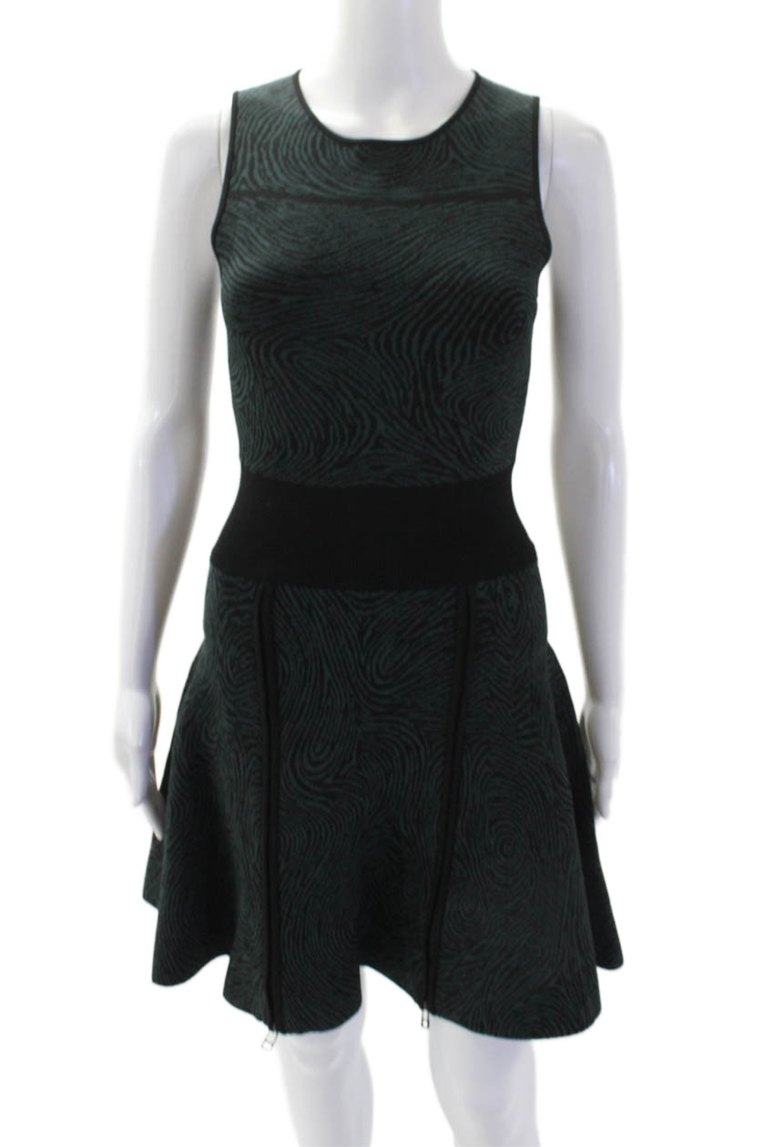 Opening Ceremony Womens Sleeveless Crew Neck Wavy Knit Dress Green Black Size XS