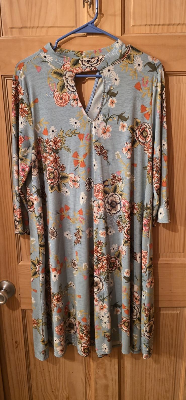 Janette Plus Floral Tunic Dress Mock Neck Cutout 3/4 Sleeve Made in USA 1X
