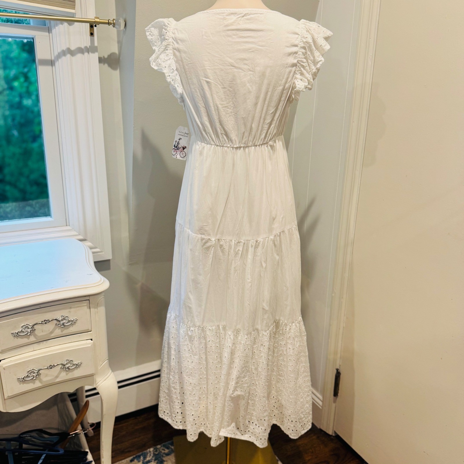 Maison Jules White Maxi Dress Eyelet Tiered Breezy Summer | Size Small NWT