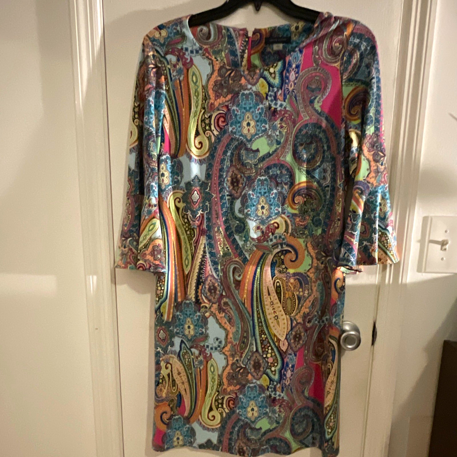 Tommy Hilfiger Women’s Shift Dress Paisley Multicolor 3/4 Bell Sleeve 12