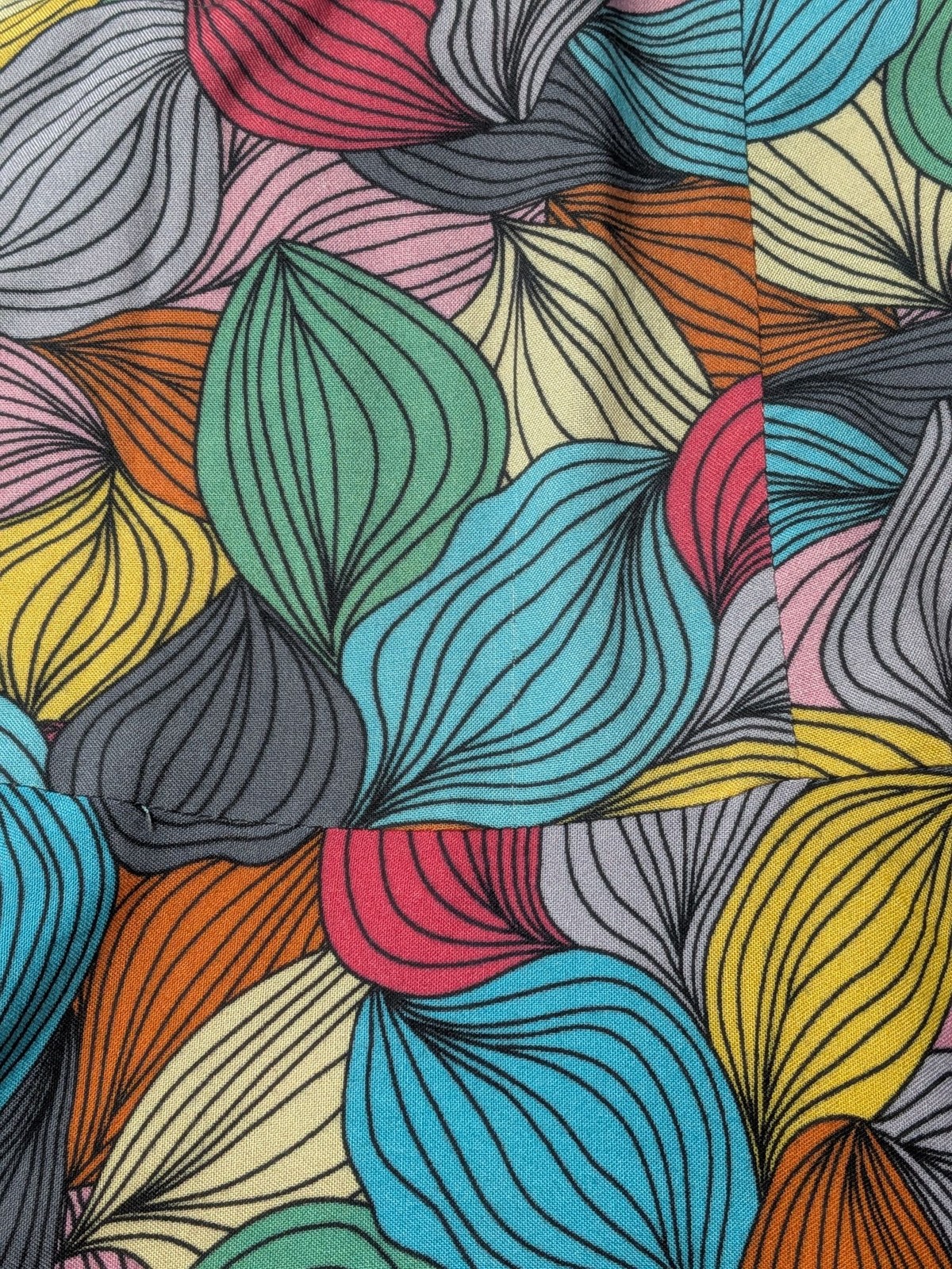 Abstract Leaf Print Dress Button Front Boho Retro Artsy Bohemian Colorful Small