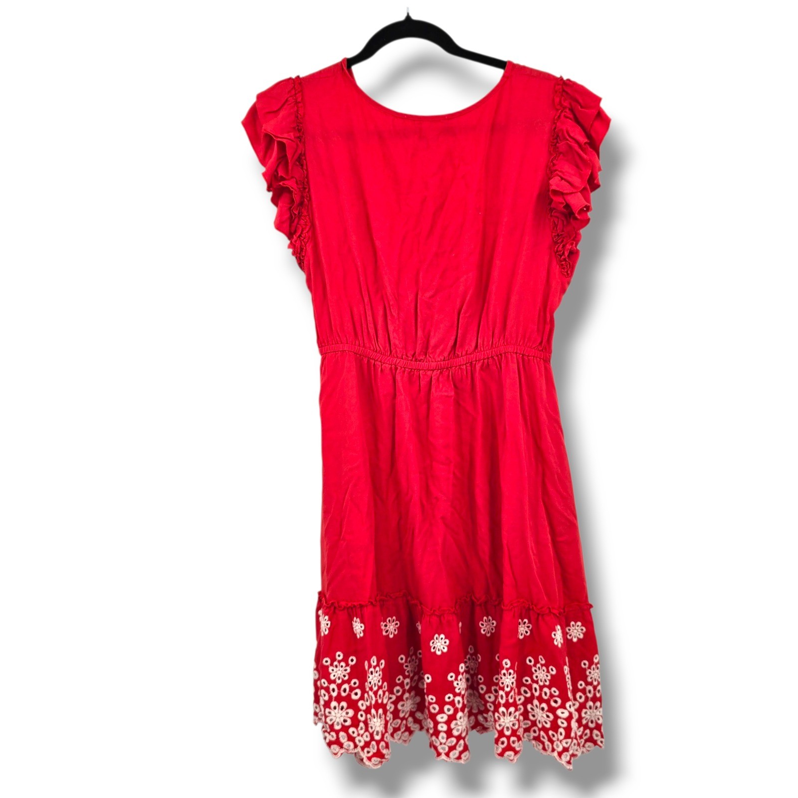 Solitaire Boho Red Dress Ruffle Sleeve Embroidered Hem Summer Mini Size M